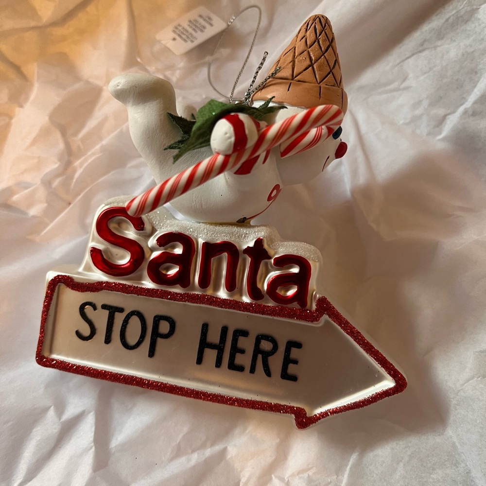 Mr.Bingle 2025 Holiday 'Santa Stop Here' Red and White Ornament